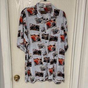 Men's Casual Button-Down Shirt with Graphic Design